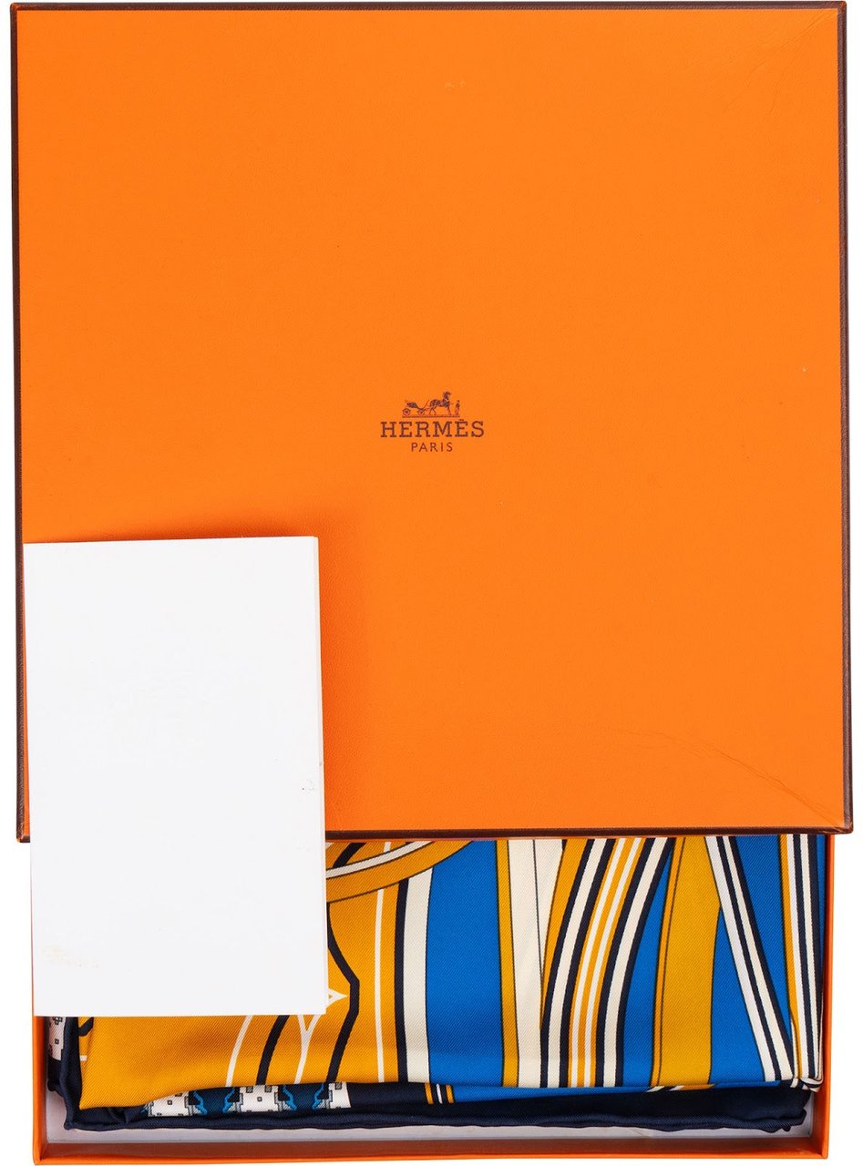 Hermès Silk Les Roues de Phaeton Carre 90 Tuch Scarf Blauw