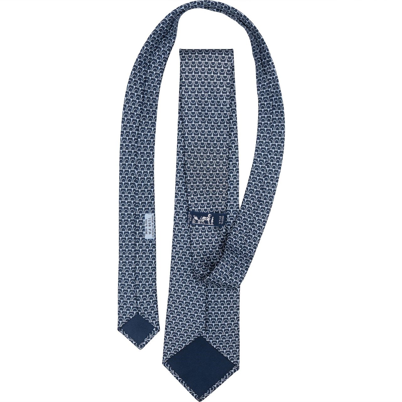 Hermès Patterned Silk Tie Krawatte Navy