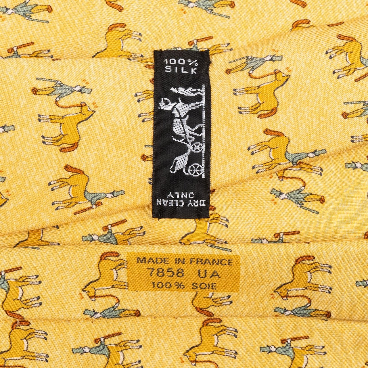 Hermès Horse Rider Print Silk Tie Krawatte Geel