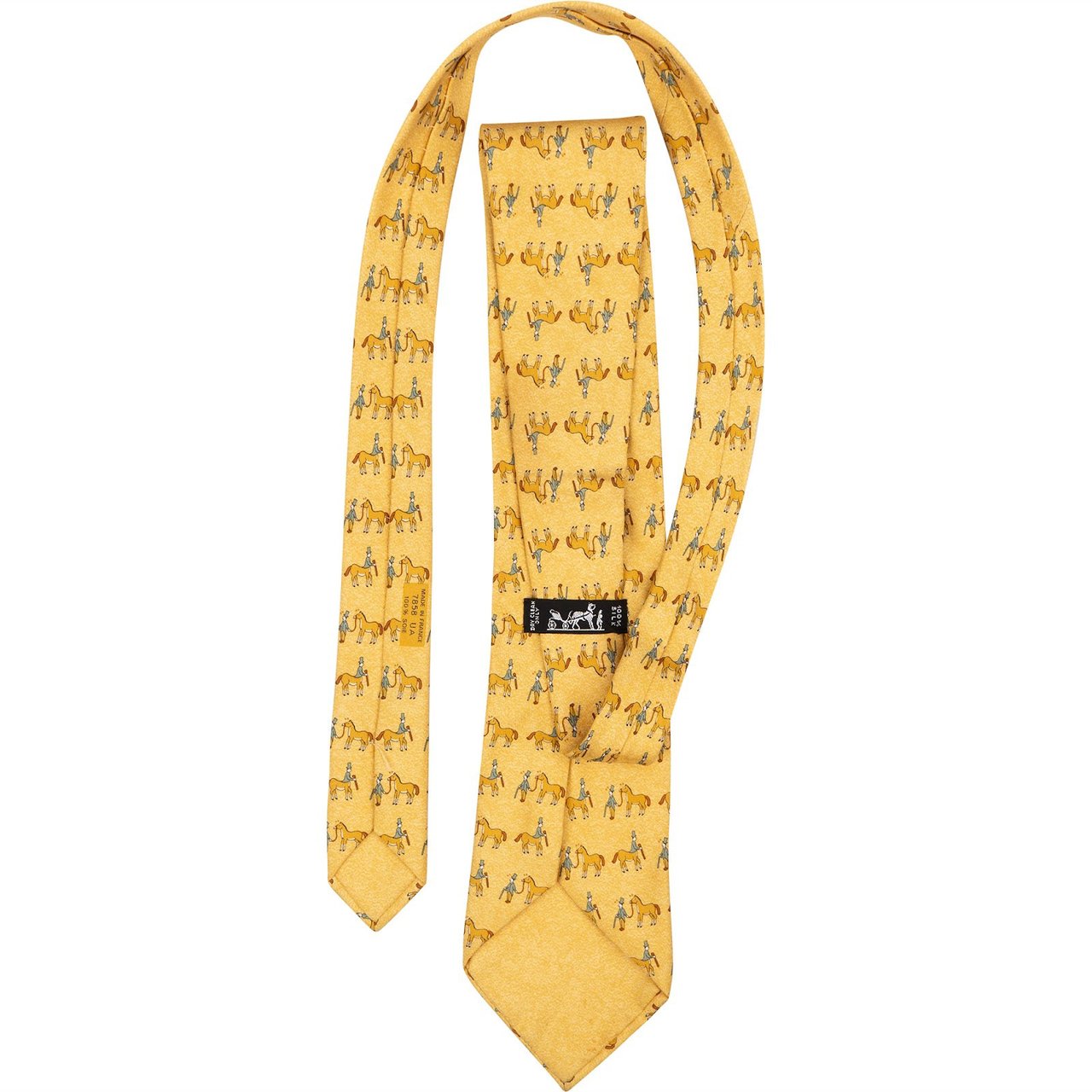 Hermès Horse Rider Print Silk Tie Krawatte Geel