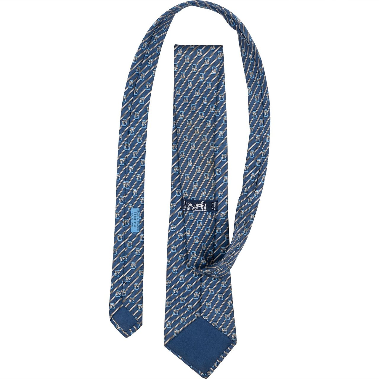Hermès Horsebit Striped Pattern Silk Tie Krawatte Blauw