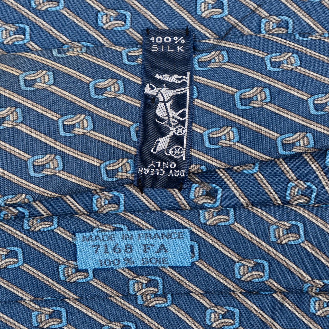Hermès Horsebit Striped Pattern Silk Tie Krawatte Blauw