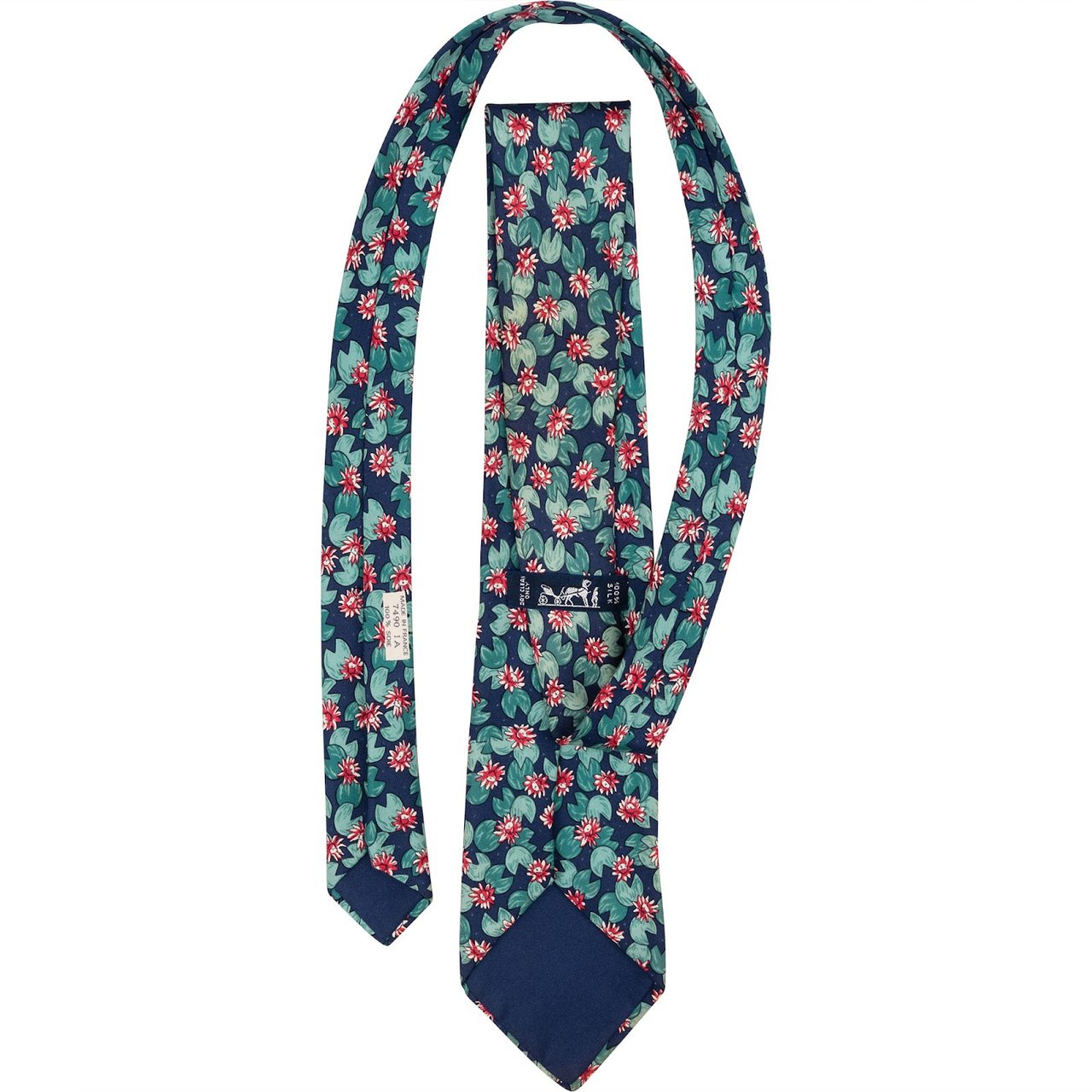 Hermès Water Lily Print Silk Tie Krawatte Blauw