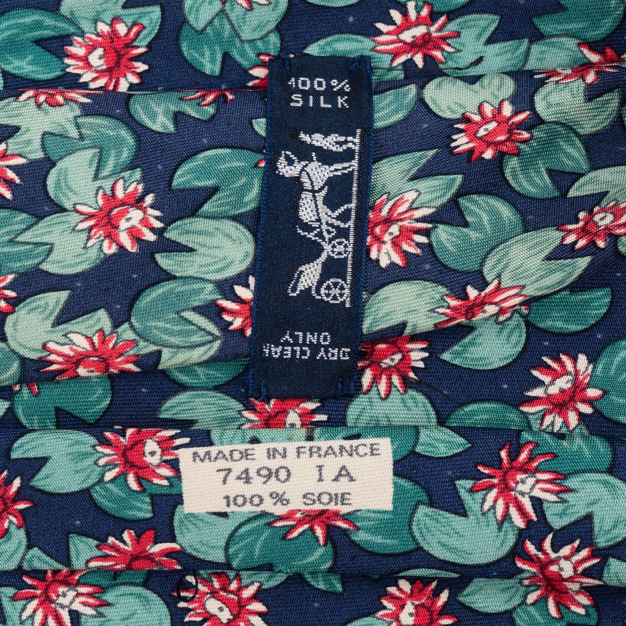 Hermès Water Lily Print Silk Tie Krawatte Blauw