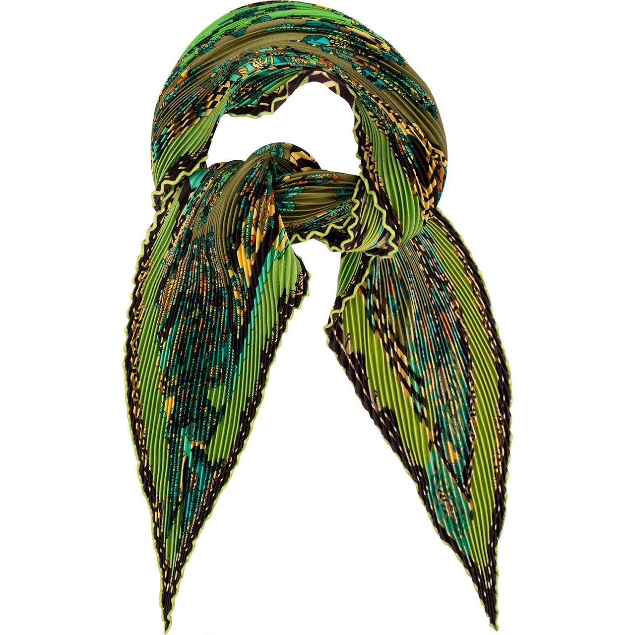Hermès Native Print Plissé Tuch Scarf Groen