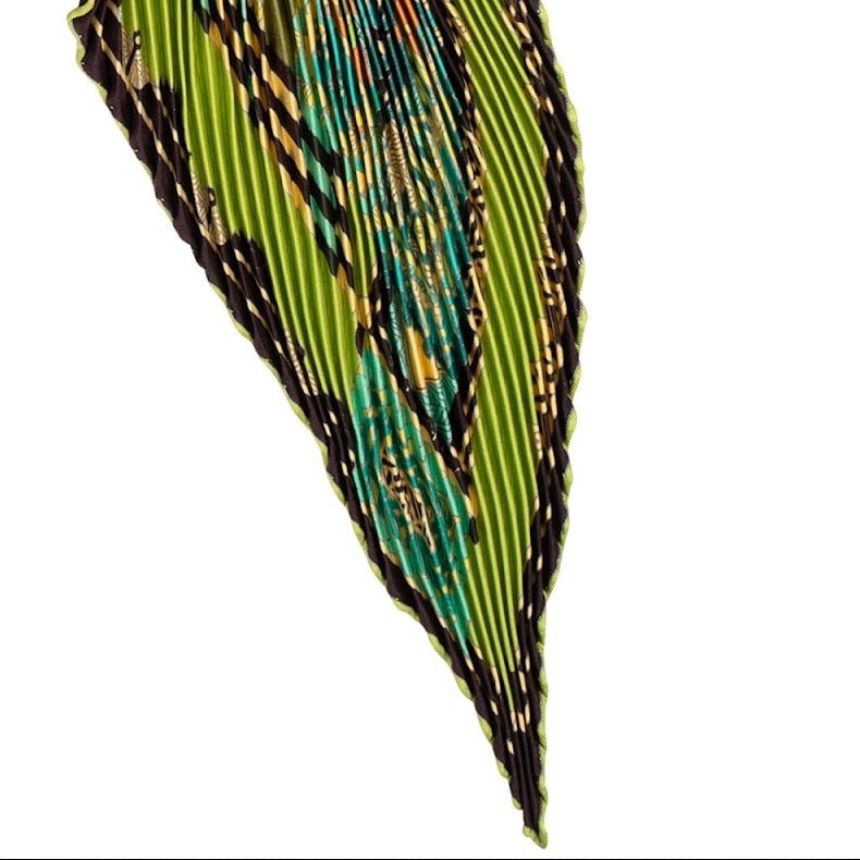 Hermès Native Print Plissé Tuch Scarf Groen