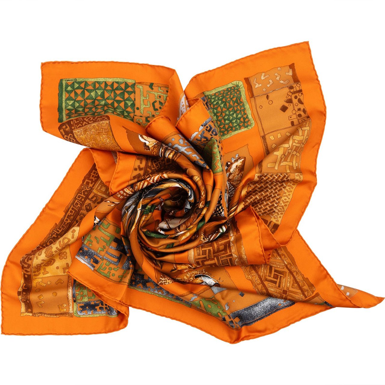 Hermès Les Masques Silk 90 Scarf Tuch Oranje