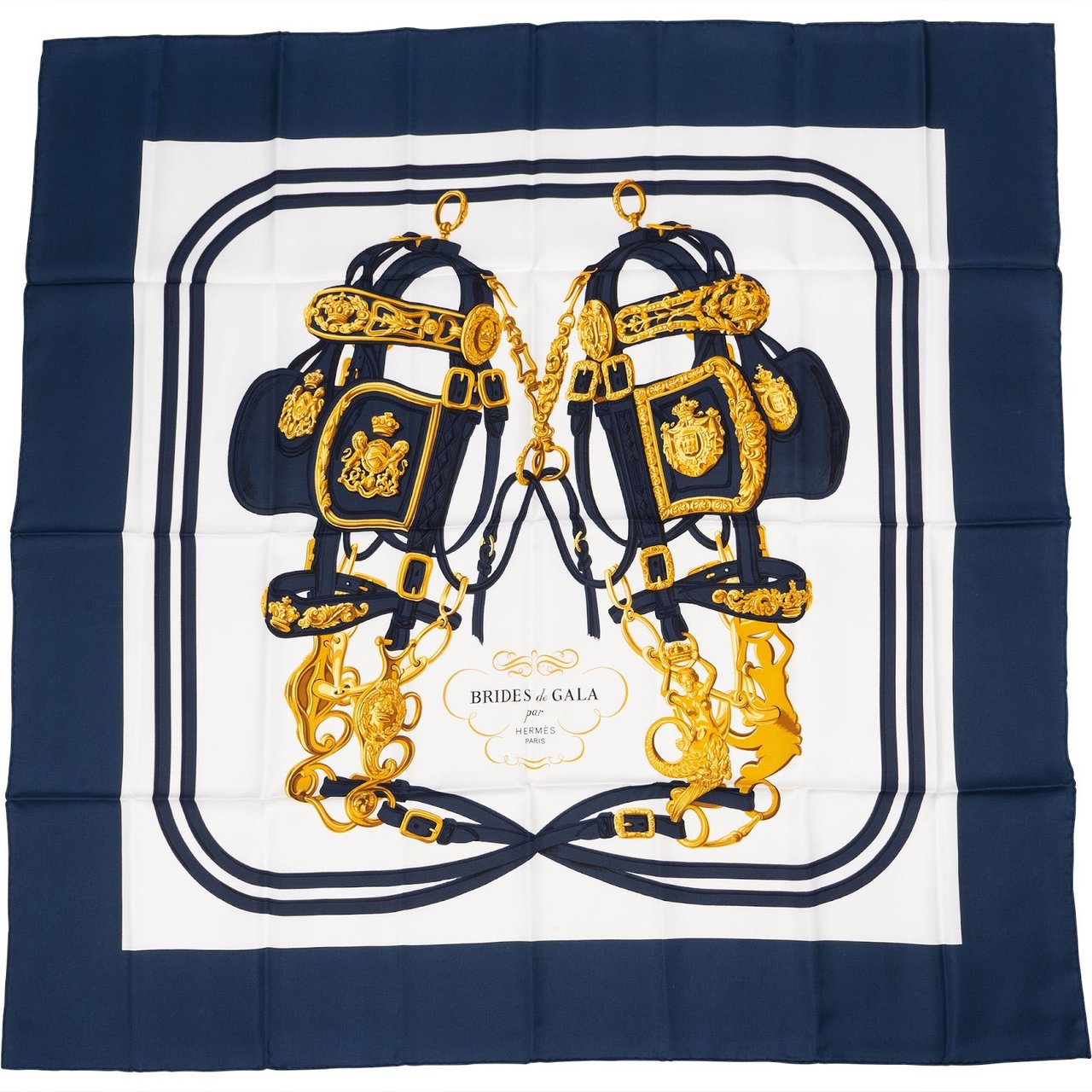 Hermès Brides de Gala Silk 90 Scarf Tuch Navy