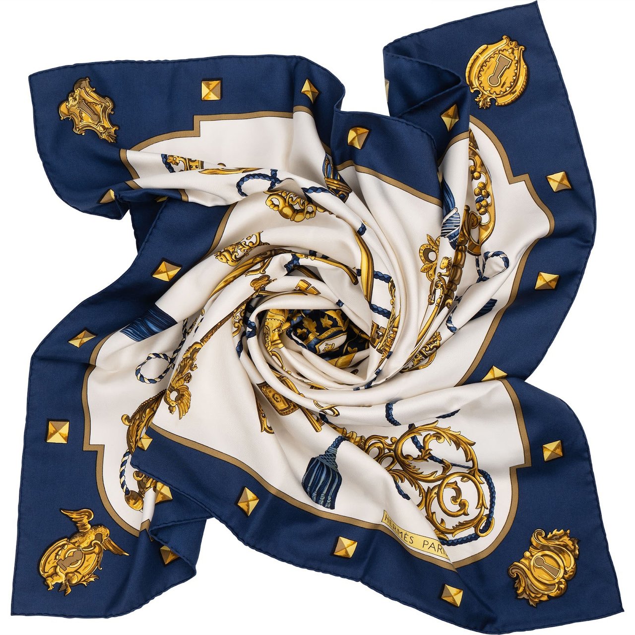Hermès Les Clés Silk Carre 90 Scarf Tuch Wit