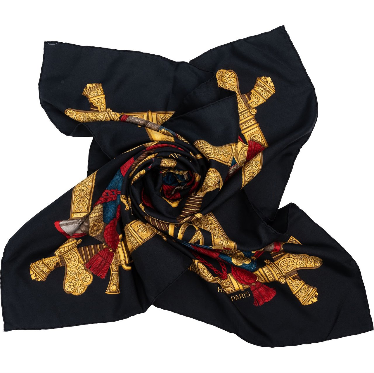 Hermès Grand Uniforme Silk 90 Scarf Tuch Zwart