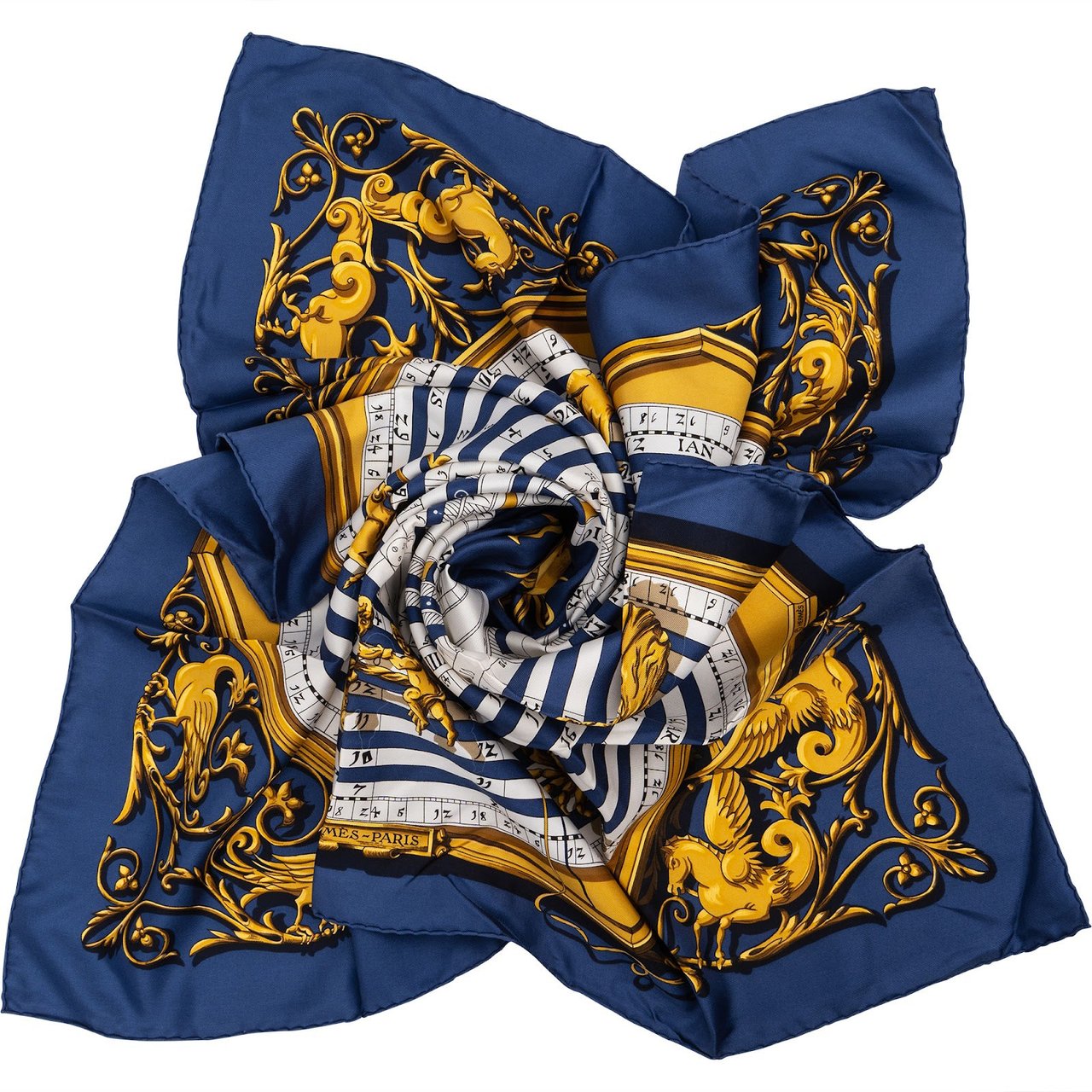 Hermès Dies et Hore Astrologie Silk 90 Scarf Tuch Blauw