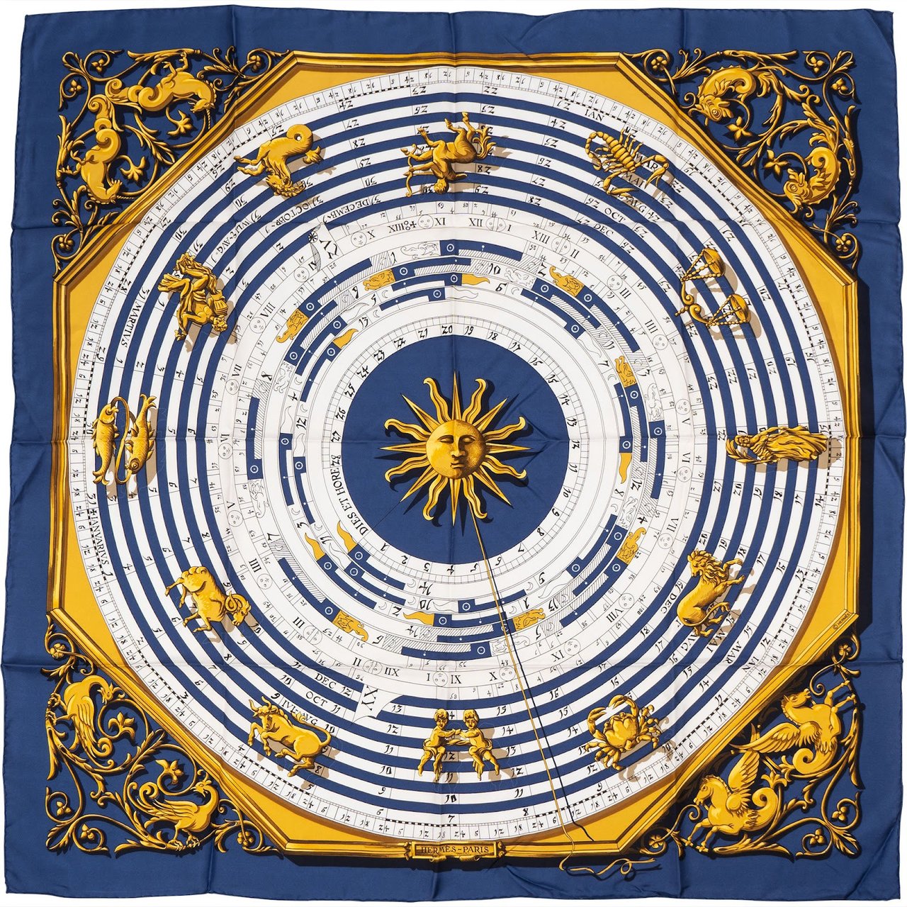 Hermès Dies et Hore Astrologie Silk 90 Scarf Tuch Blauw