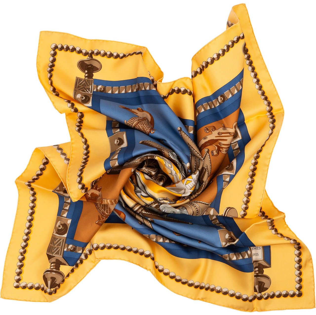 Hermès Cuillers d'Afrique Silk 90 Scarf Tuch Geel