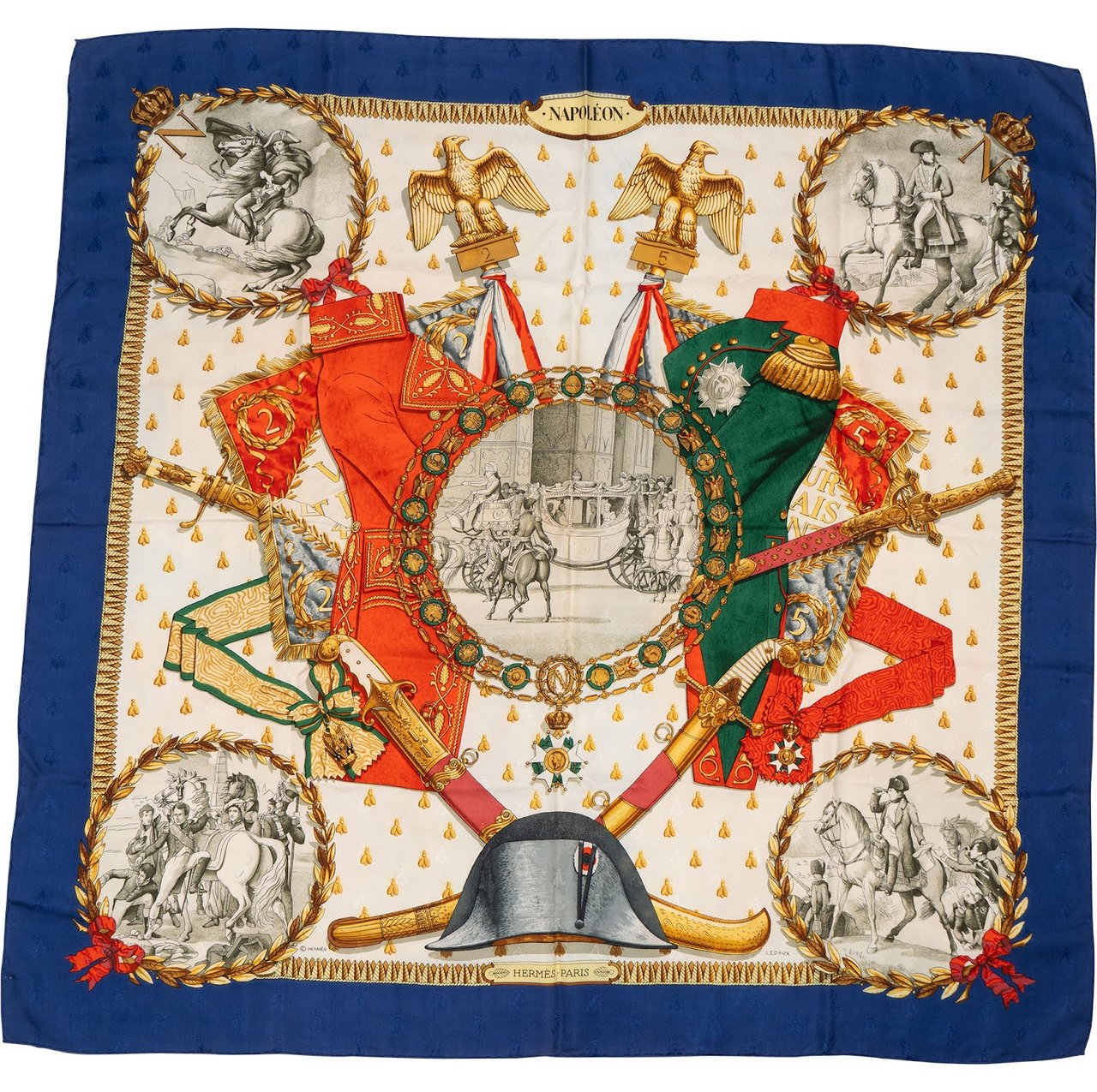 Hermès Napoleon Silk Carre 90 Scarf Tuch Blauw