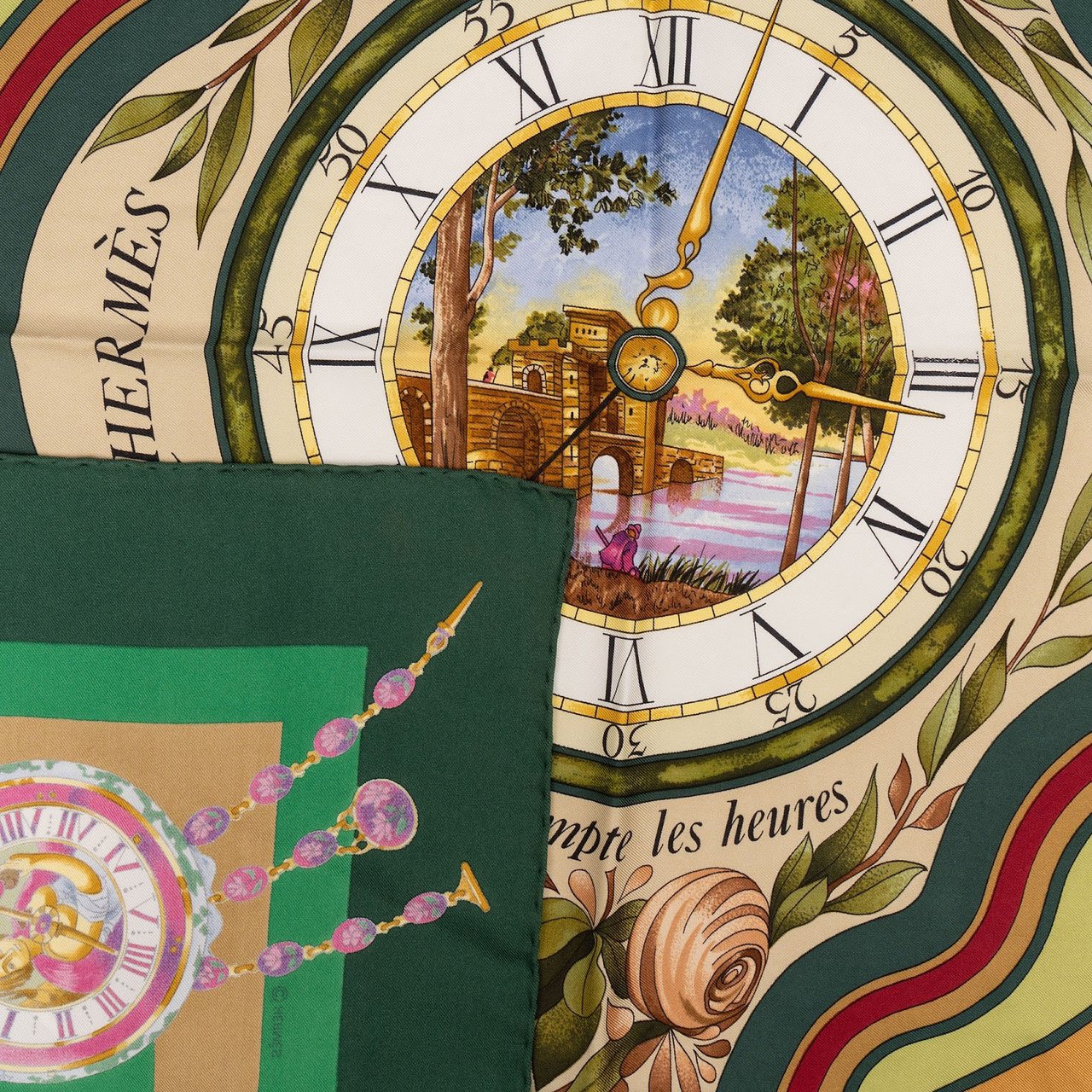 Hermès La Ronde des Heures Silk 90 Scarf Tuch Groen