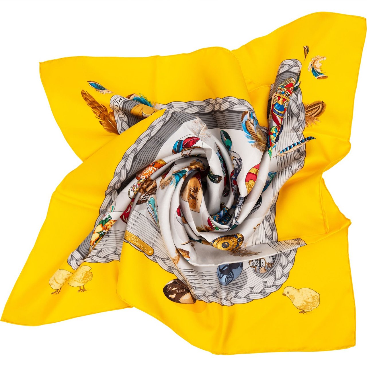 Hermès Oeufs a la Neige Silk90 Scarf Tuch Geel
