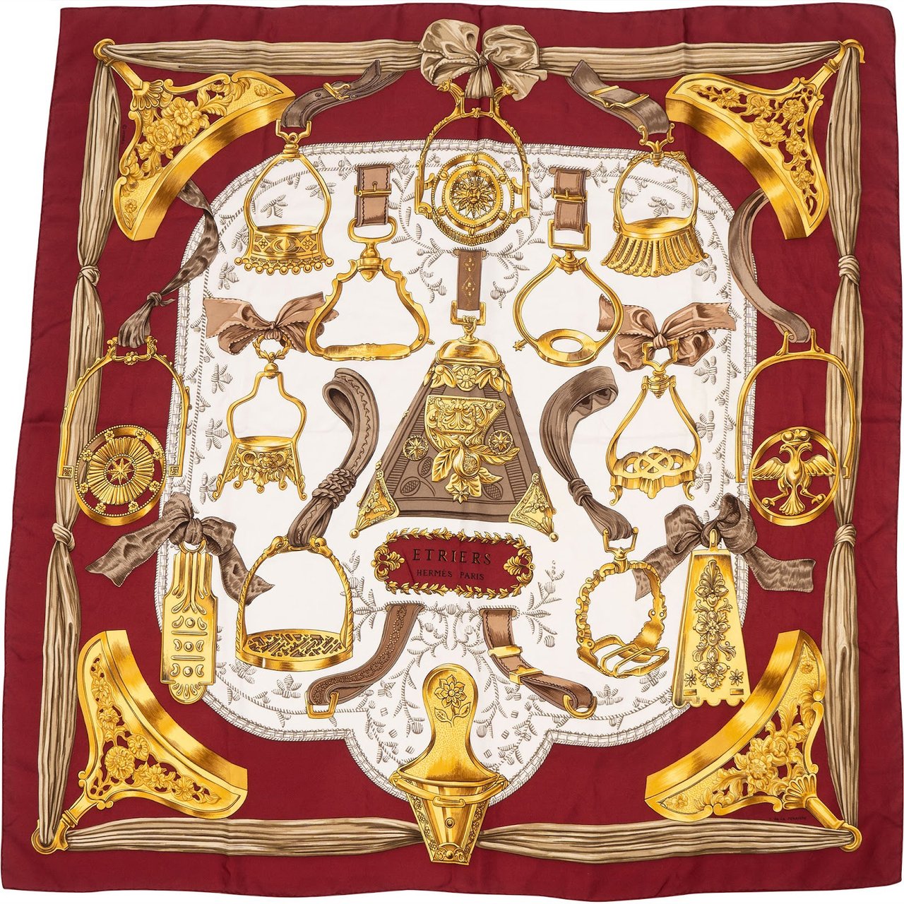 Hermès Etriers Silk Carre 90 Scarf Tuch Rood