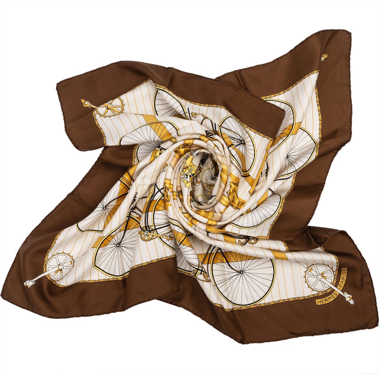 Hermès Les Becanes Silk 90 Scarf Tuch Bruin