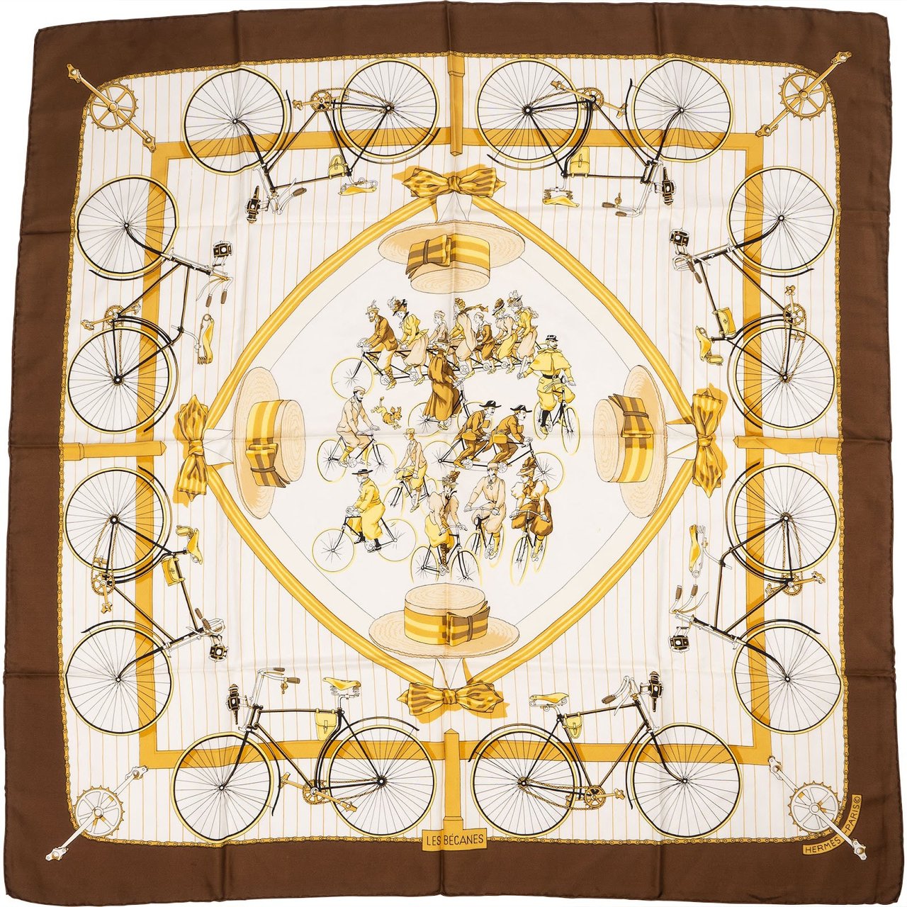 Hermès Les Becanes Silk 90 Scarf Tuch Bruin