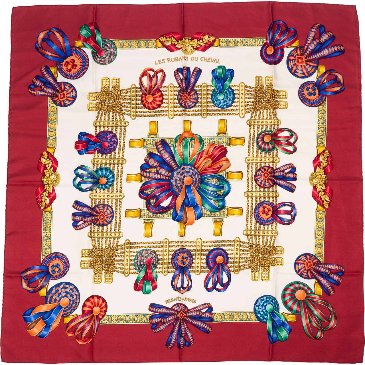 Hermès Les Rubans du Cheval Silk Carre 90 Scarf Tuch Rood