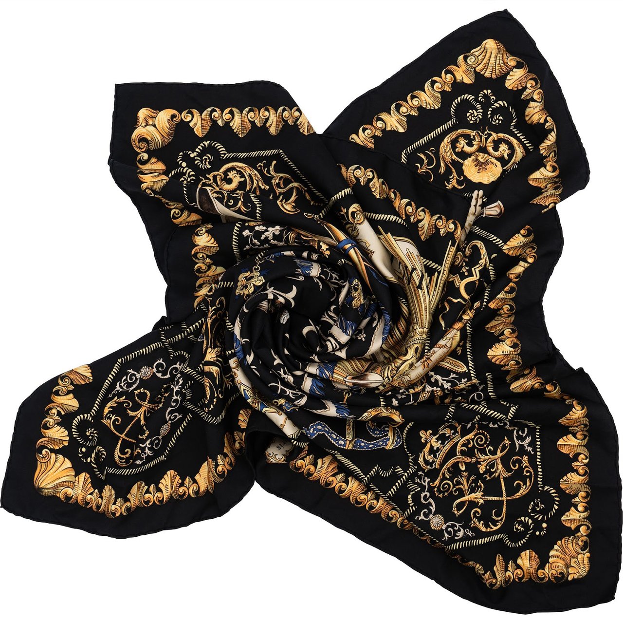 Hermès Ludovicus Magnus Silk Carre 90 Scarf Tuch Zwart