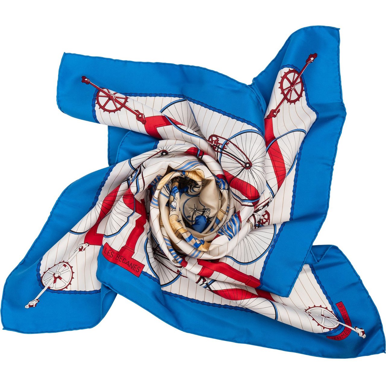 Hermès Les Becanes Silk 90 Scarf Tuch Blauw