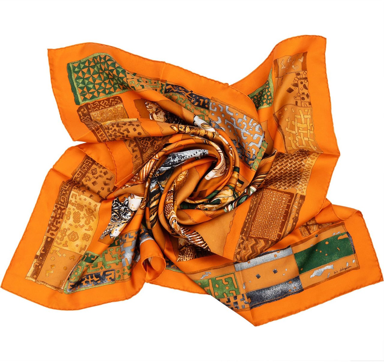 Hermès Les Masques Silk 90 Scarf Tuch Oranje