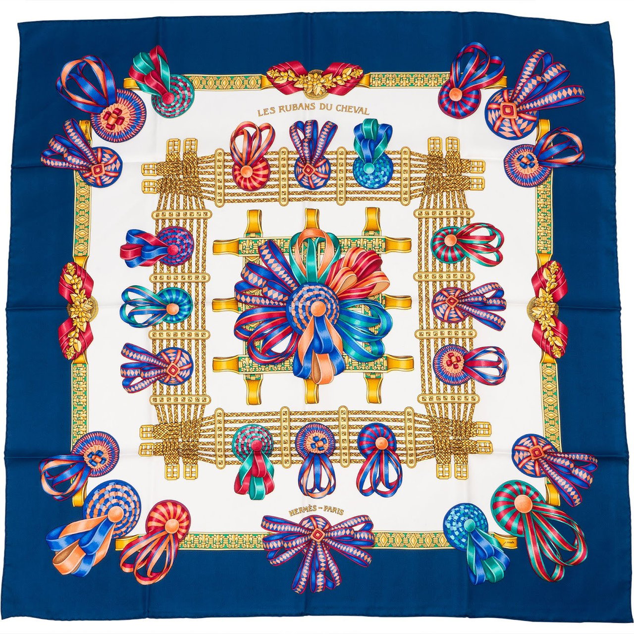 Hermès Les Rubans du Cheval Silk 90 Scarf Tuch Blauw