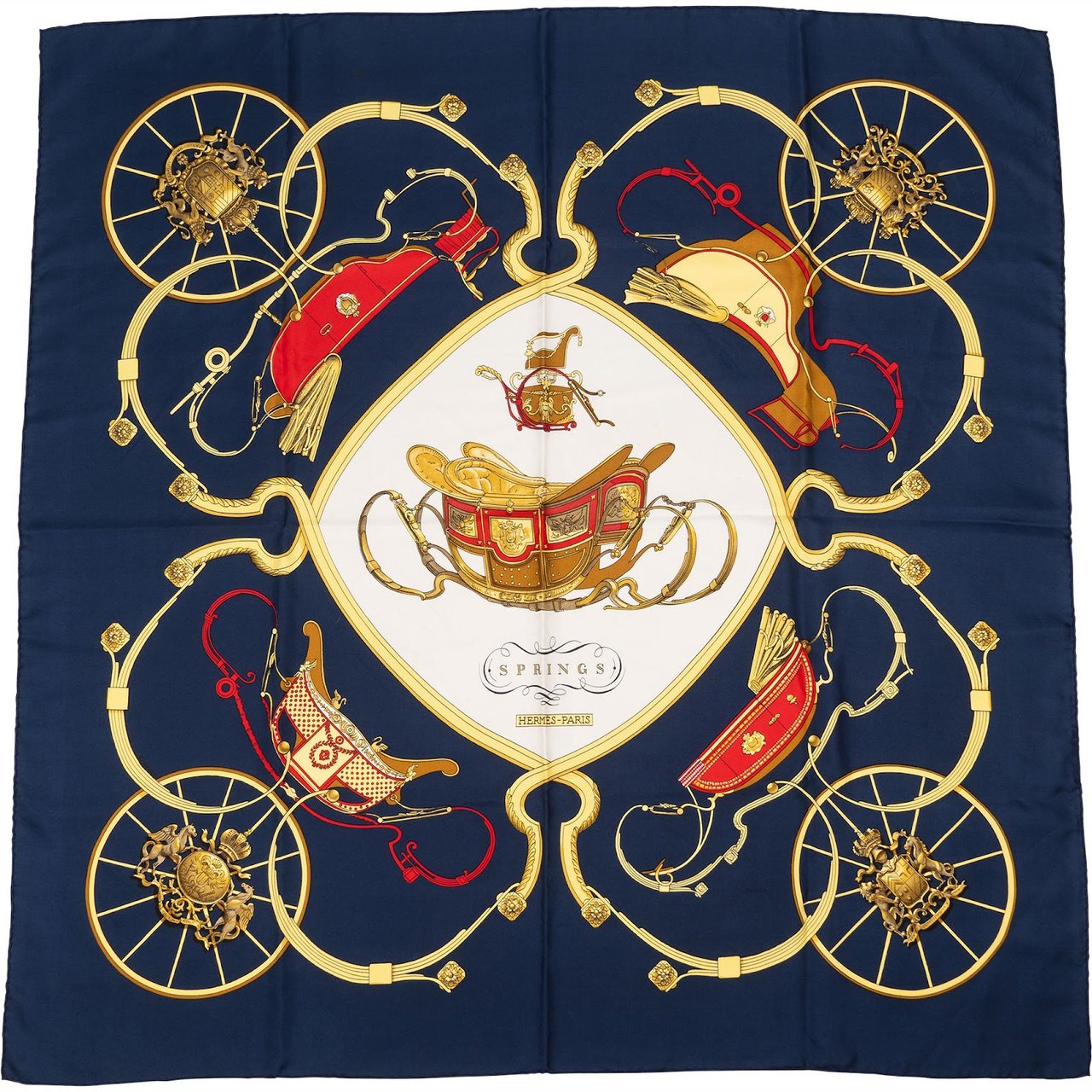 Hermès Springs Silk Carre 90 Scarf Tuch Blauw