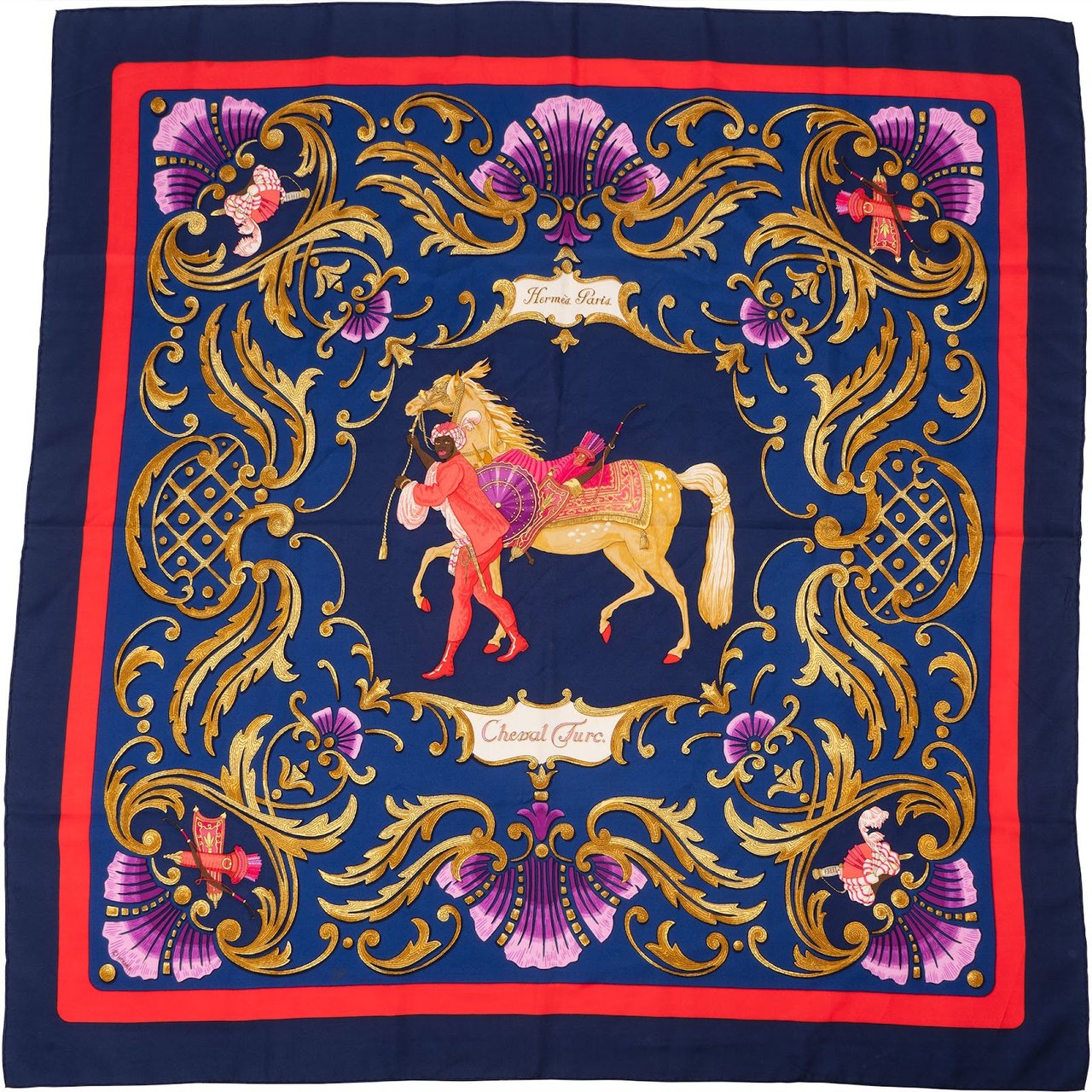 Hermès Cheval Turc Silk Carre 90 Scarf Tuch Blauw