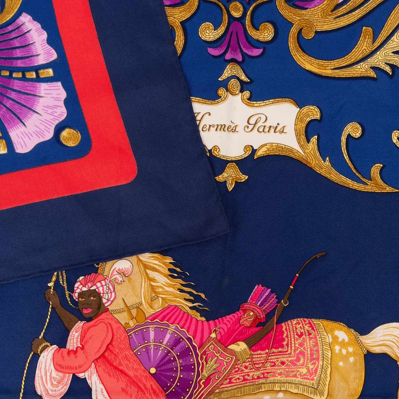 Hermès Cheval Turc Silk Carre 90 Scarf Tuch Blauw