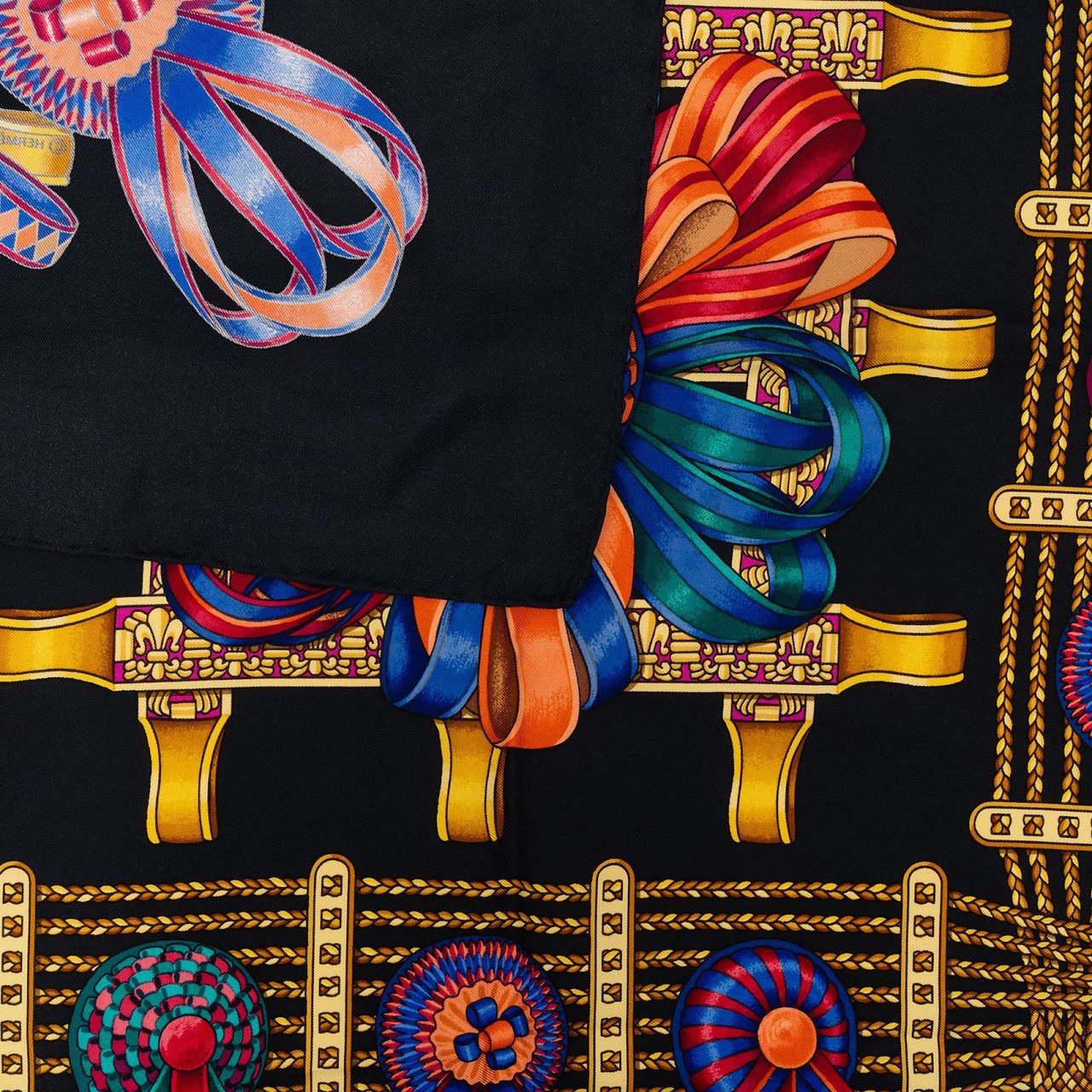 Hermès Noir Les Rubans du Cheval Silk Carre 90 Scarf Tuch Zwart