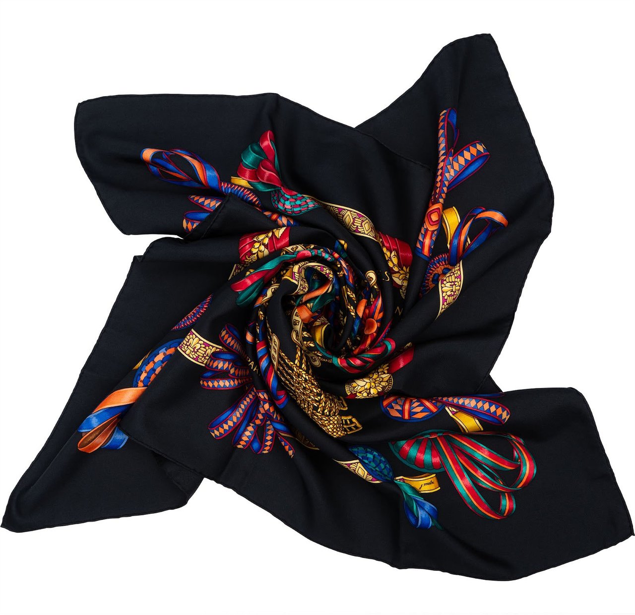 Hermès Noir Les Rubans du Cheval Silk Carre 90 Scarf Tuch Zwart