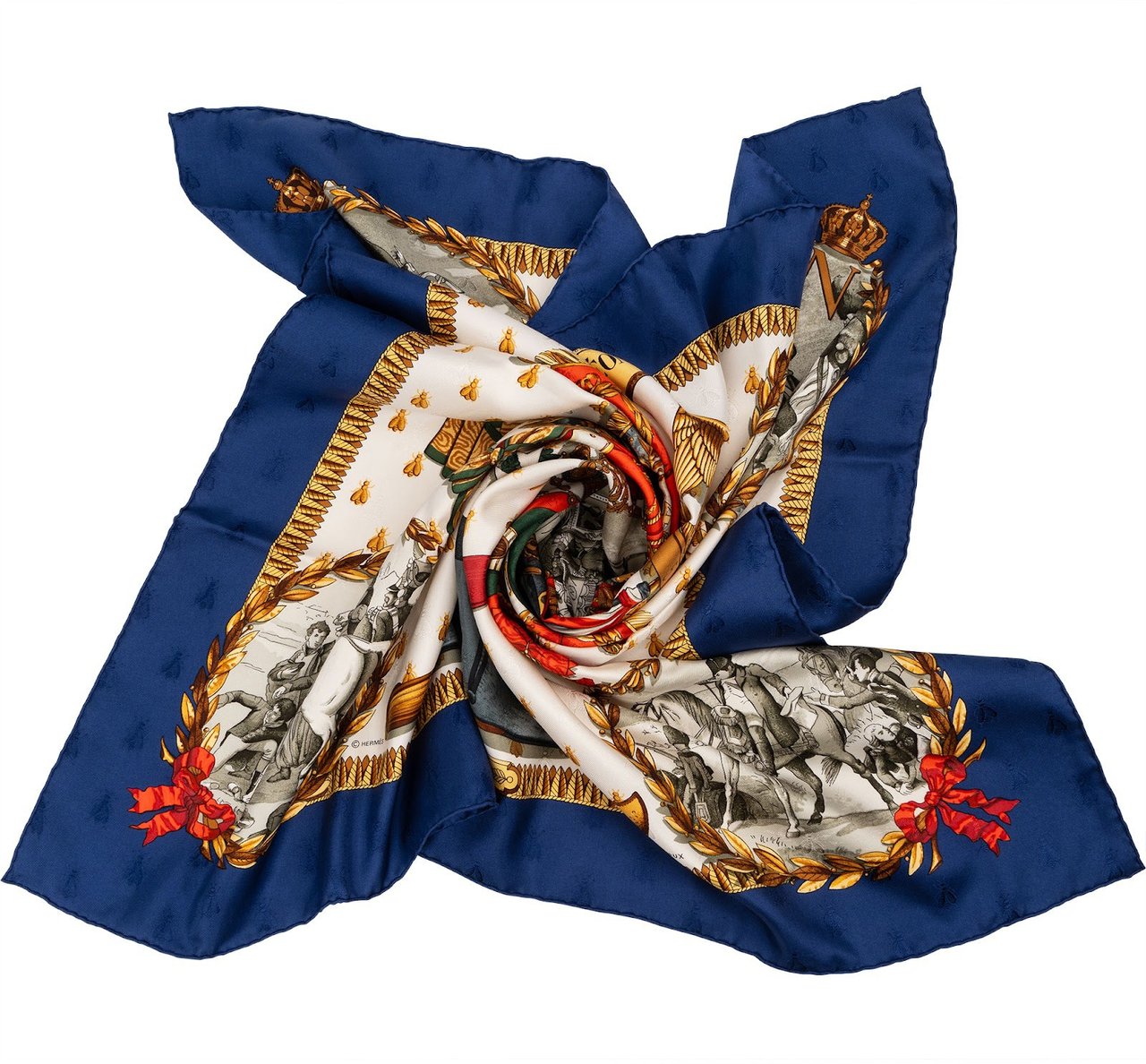 Hermès Napoléon Silk 90 Scarf Tuch Blauw
