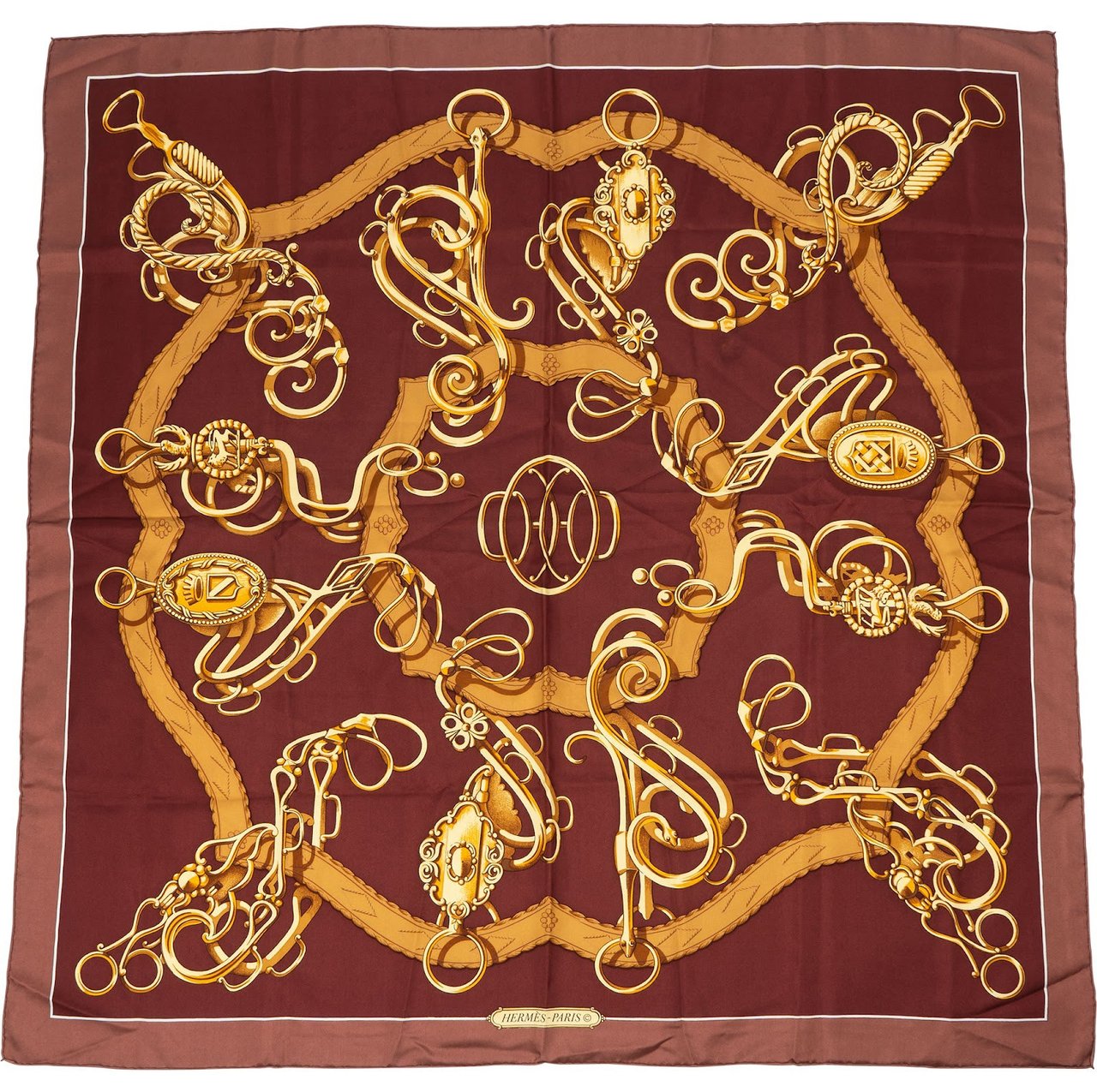 Hermès Mors et Gourmettes Silk Carre 90 Scarf Tuch Goud