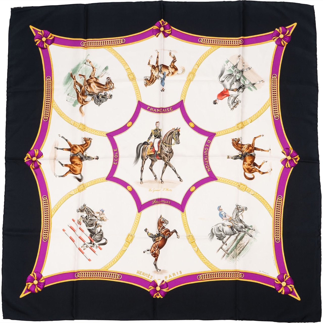 Hermès Ecole Francaise d'Equitation Silk 90 Scarf Tuch Zwart