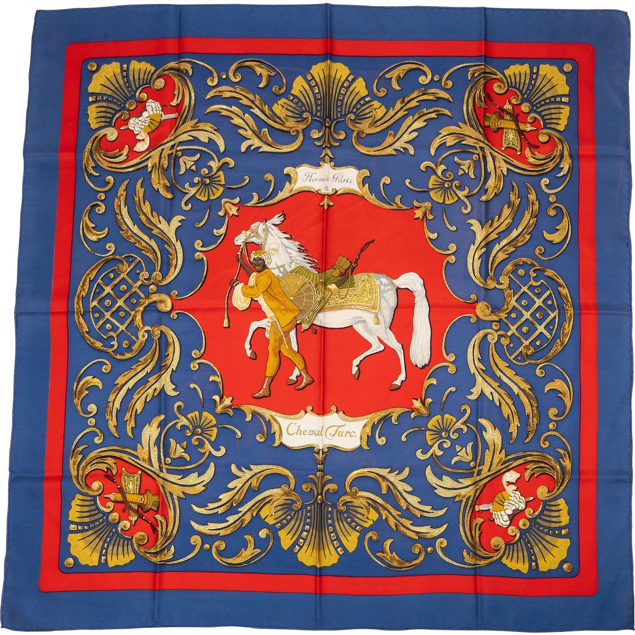 Hermès Cheval Turc Silk 90 Scarf Tuch Blauw