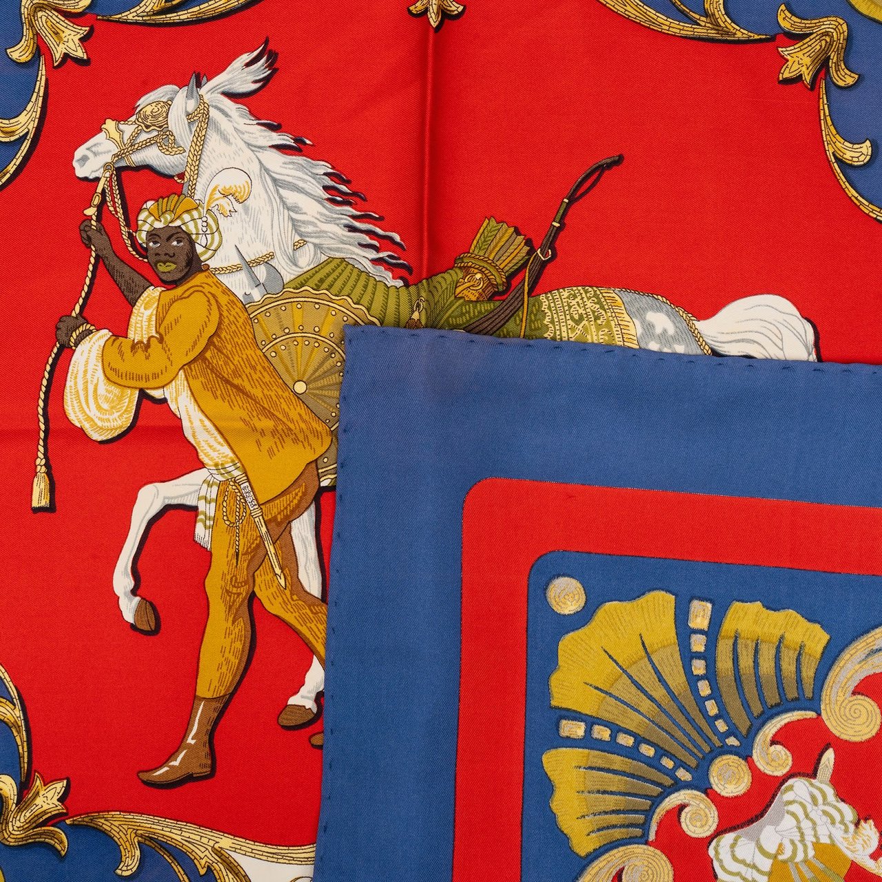 Hermès Cheval Turc Silk 90 Scarf Tuch Blauw