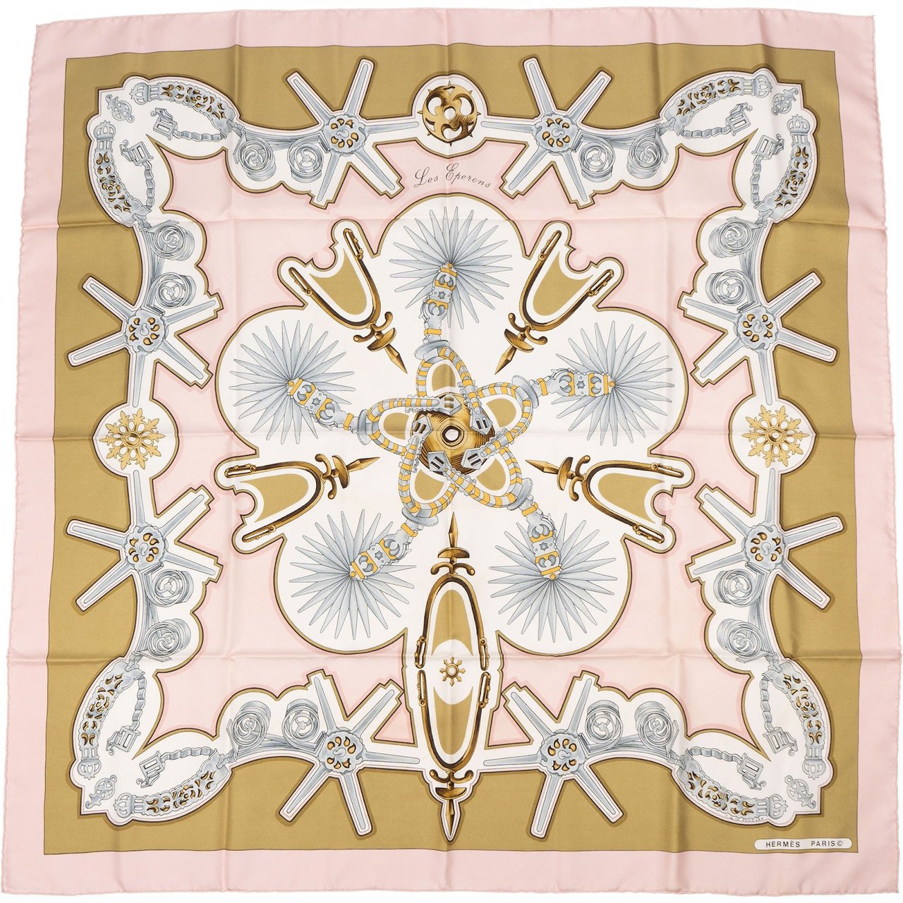 Hermès Les Eperons Silk 90 Scarf Tuch Rood