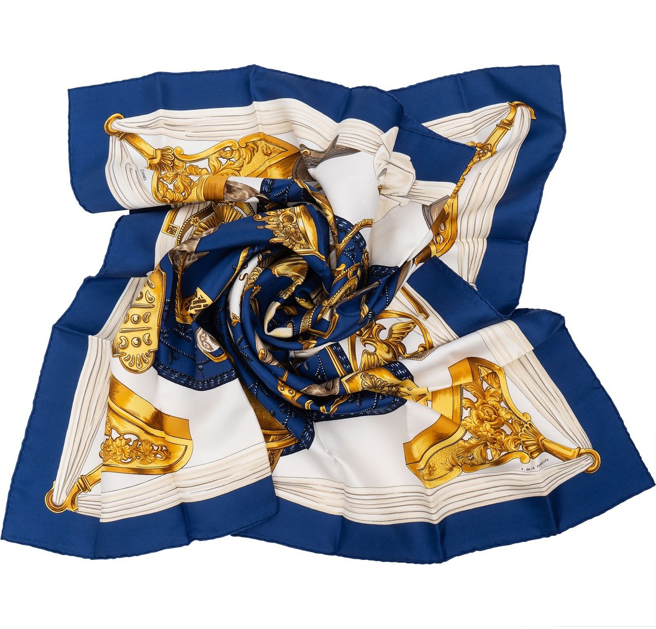 Hermès Etriers Silk Carre 90 Scarf Tuch Blauw