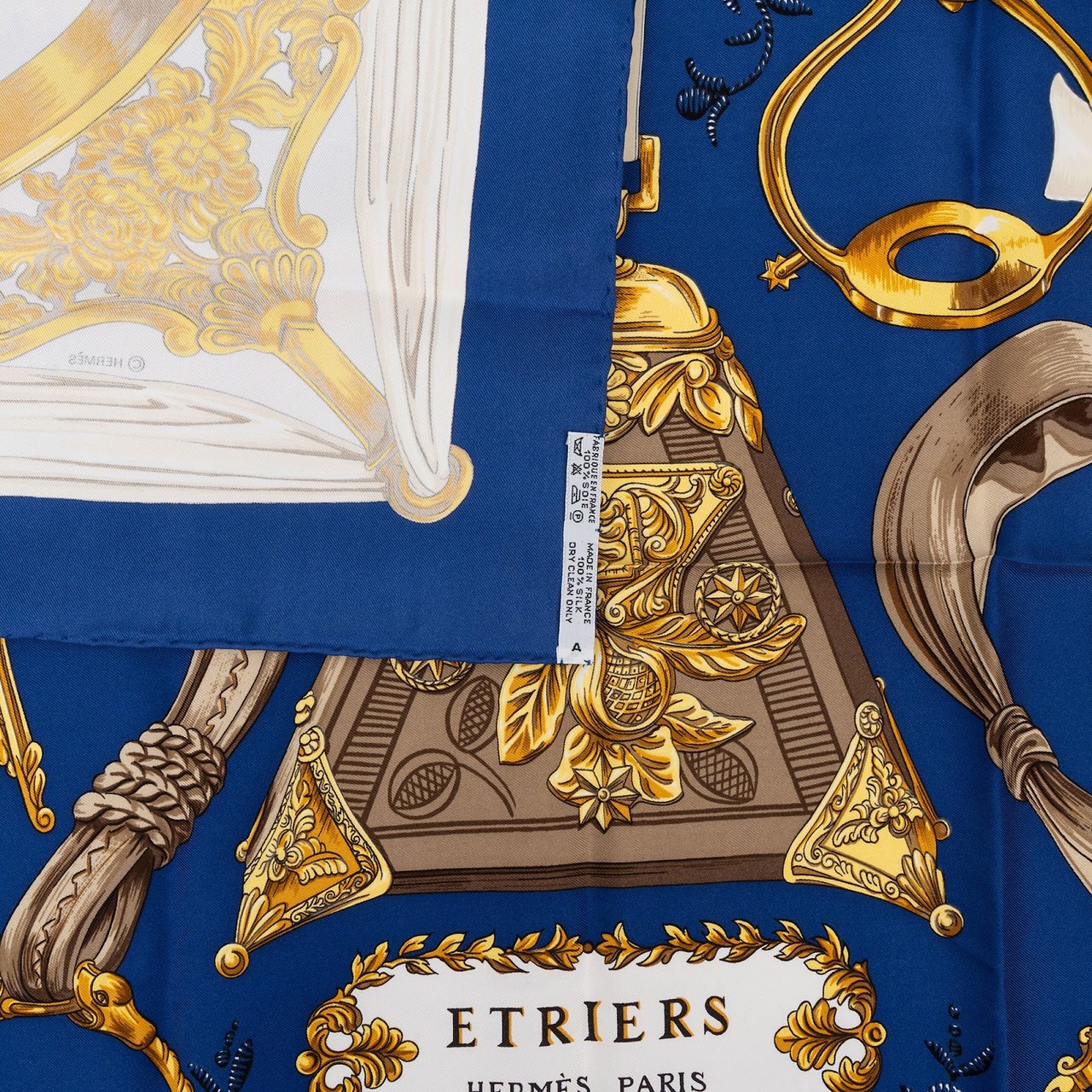 Hermès Etriers Silk Carre 90 Scarf Tuch Blauw