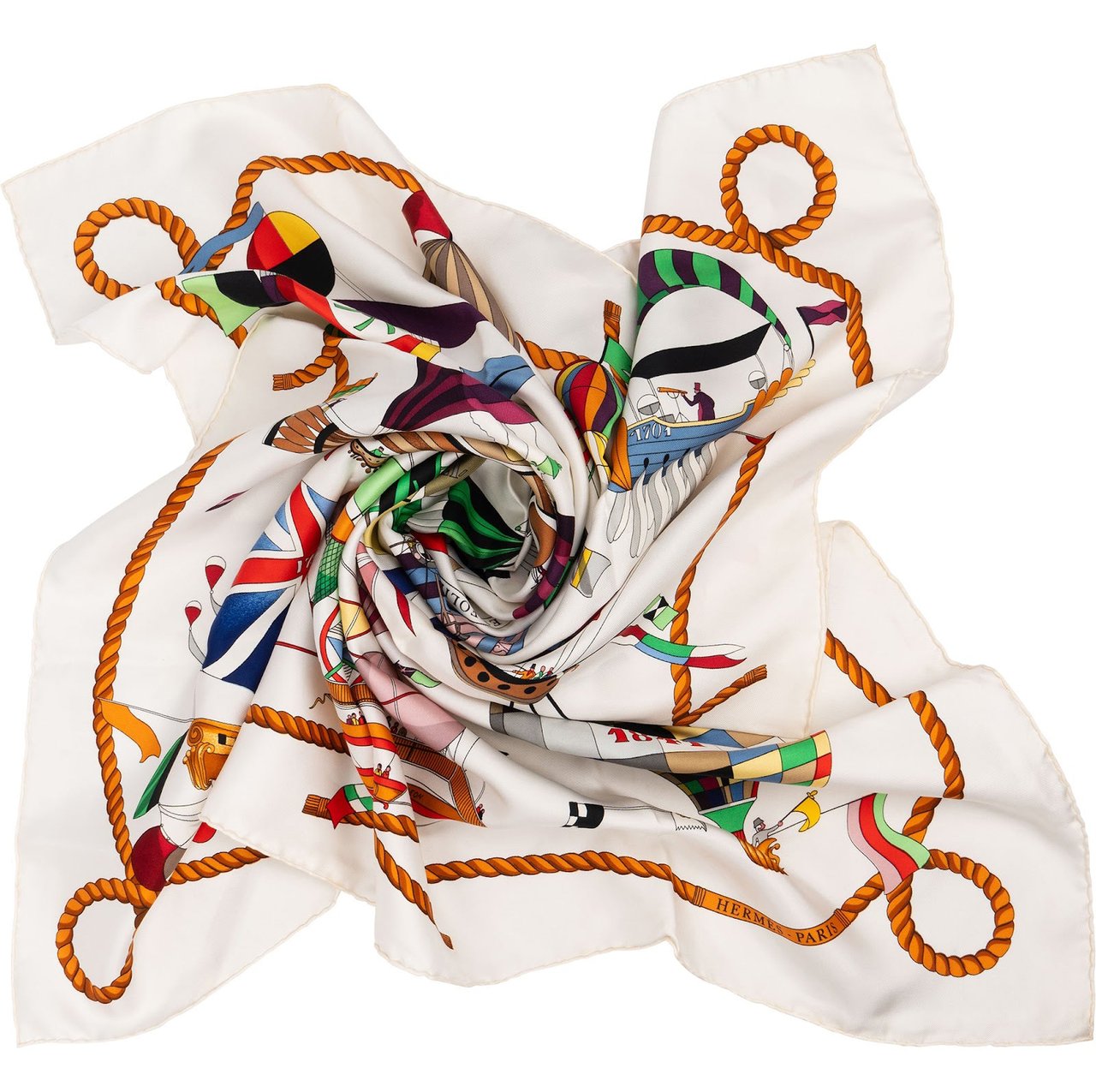Hermès Les Folies du Ciel Silk Carre 90 Scarf Tuch Wit