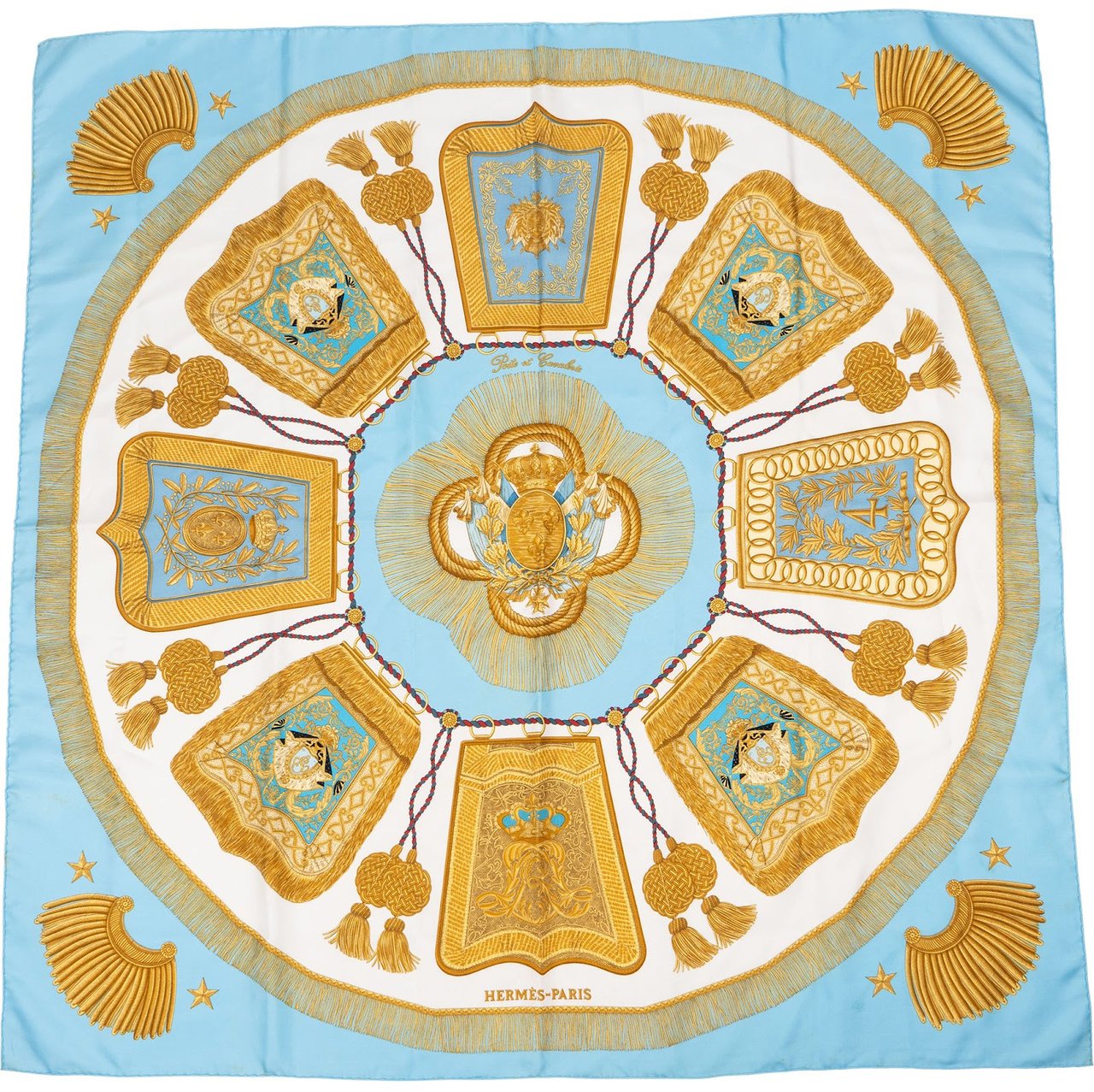 Hermès Fêtes et Combats Silk Carre 90 Scarf Tuch Lichtblauw