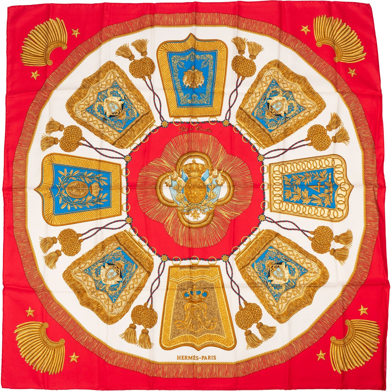 Hermès Poste et Cavalerie Silk Carre 90 Scarf Tuch Rood