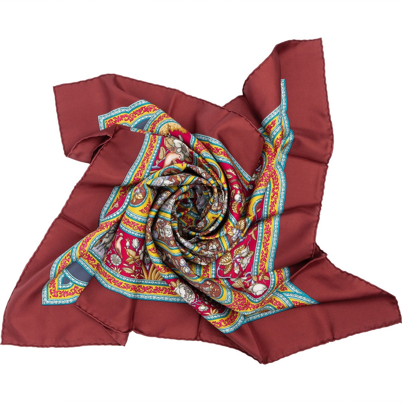 Hermès Silk Twill Qalamdan Silk Carre 90 Scarf Tuch Rood