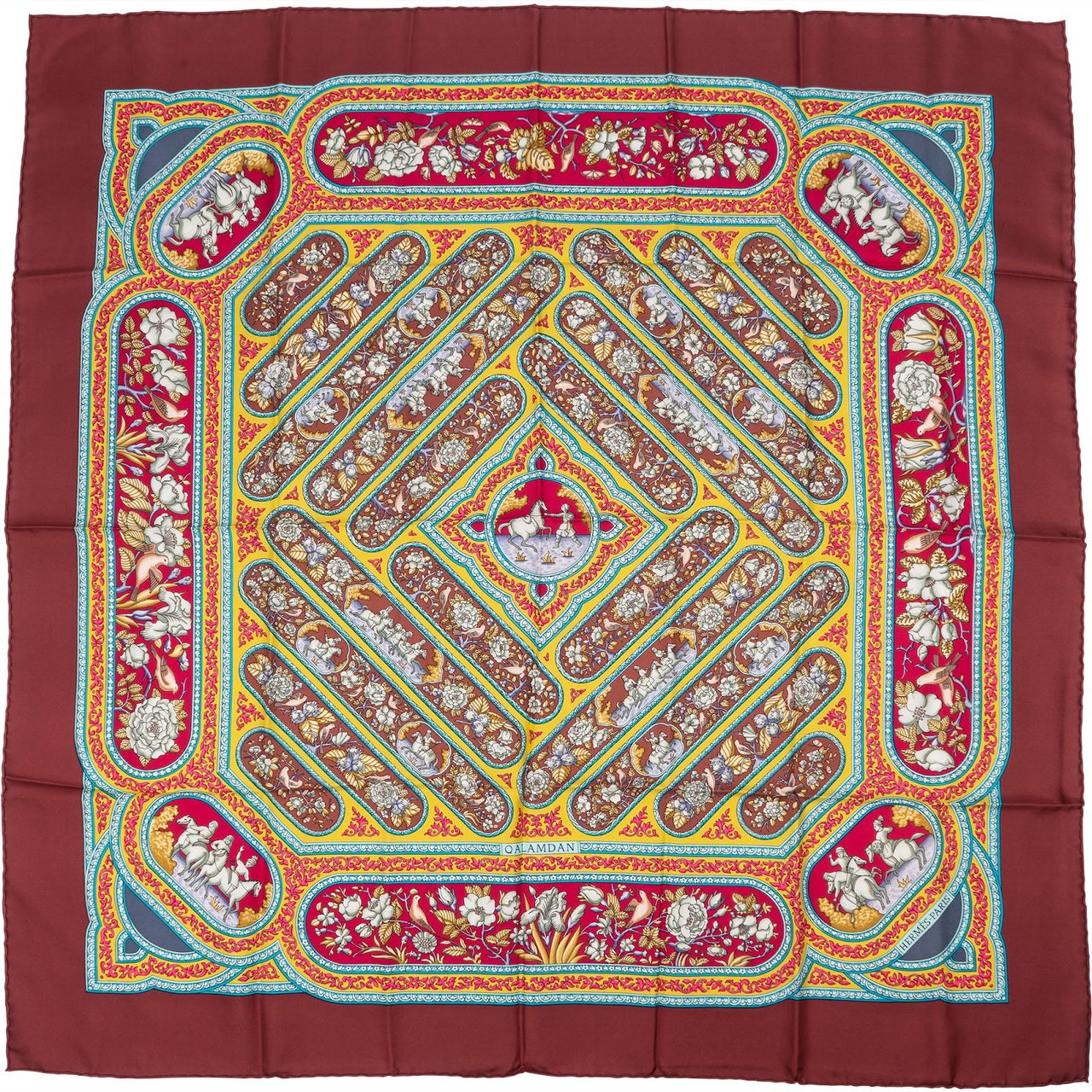 Hermès Silk Twill Qalamdan Silk Carre 90 Scarf Tuch Rood