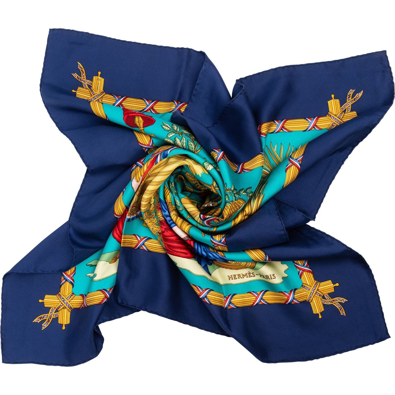 Hermès Liberté Égalité Fraternité Silk 90 Scarf Tuch Blauw