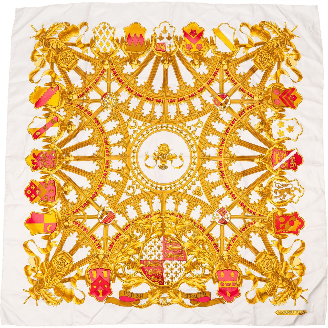 Hermès British Heraldry Silk 90 Scarf Tuch Wit