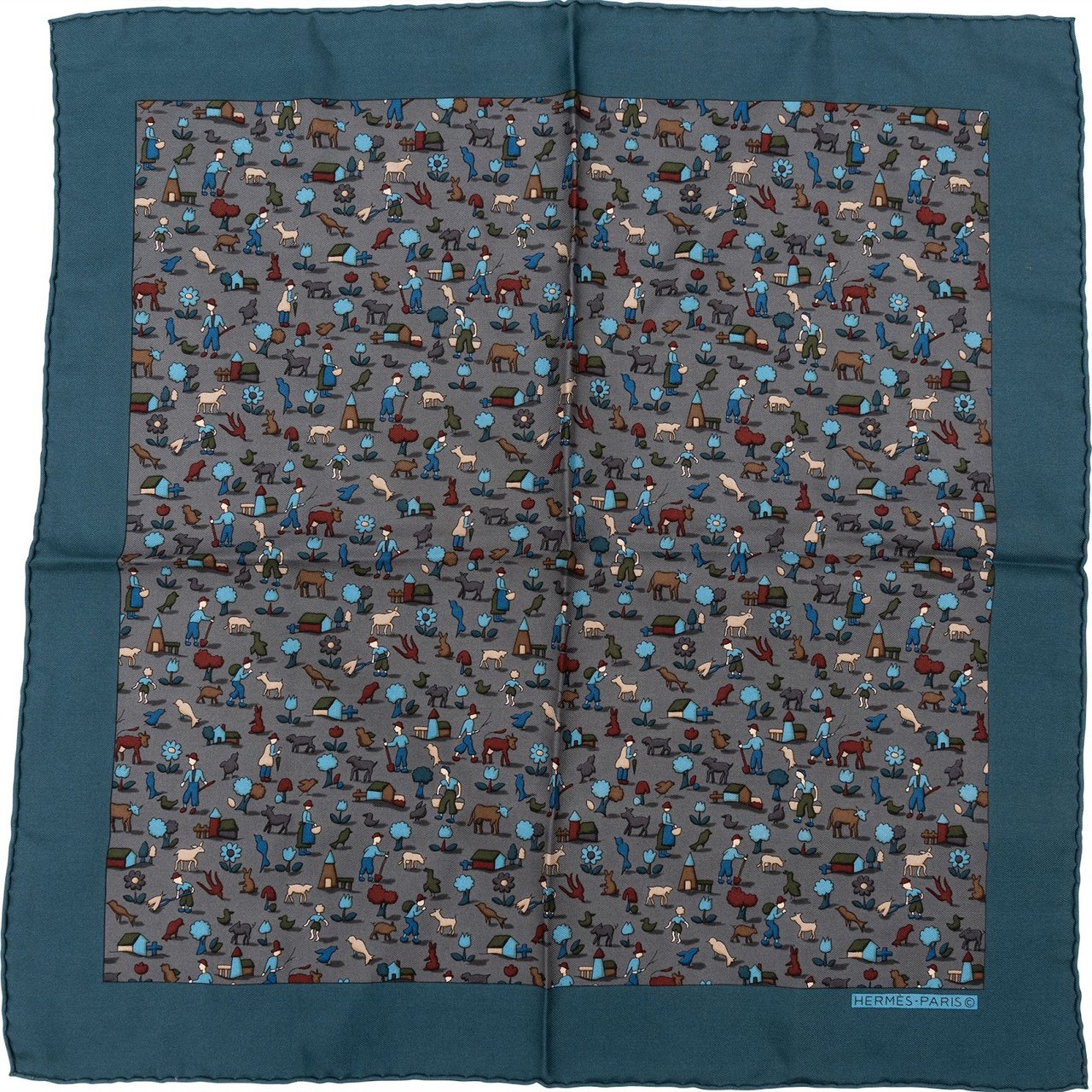 Hermès A la Campagne Pocket Silk 40 Scarf Tuch Donkergrijs