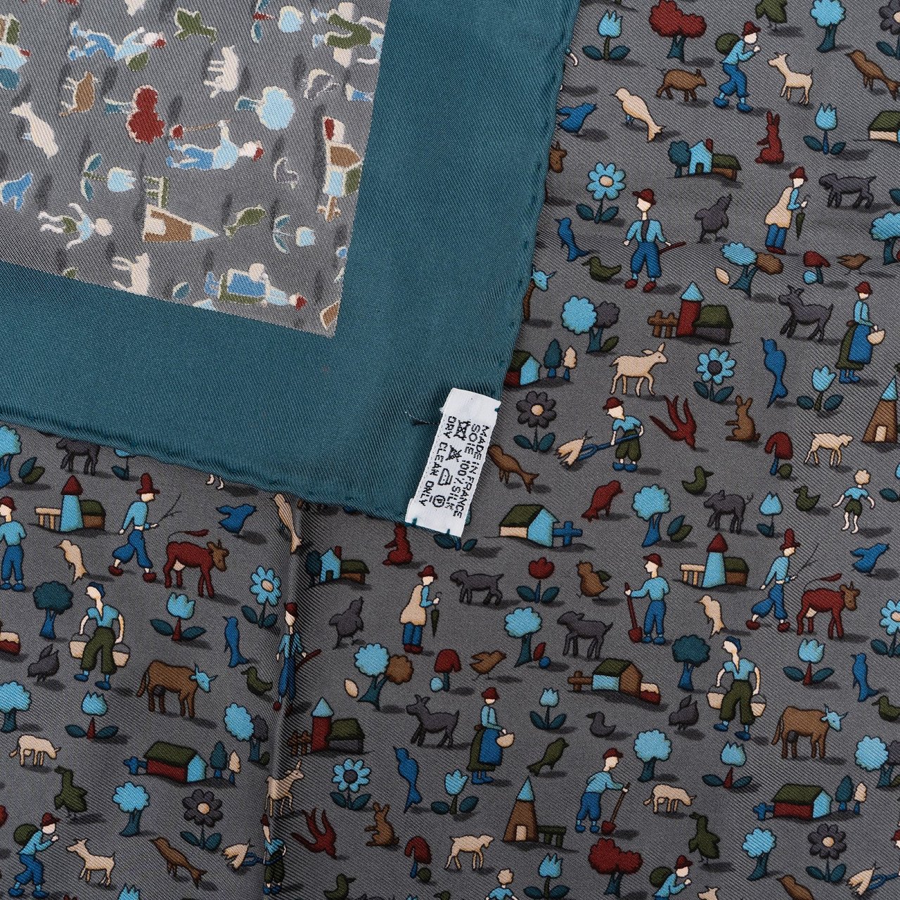 Hermès A la Campagne Pocket Silk 40 Scarf Tuch Donkergrijs